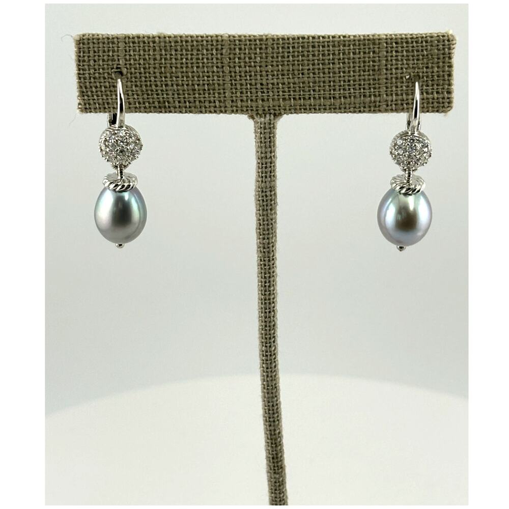 Judith Ripka Sterling Silver Gray Pearl & Diamonique CZ Earrings New in Box